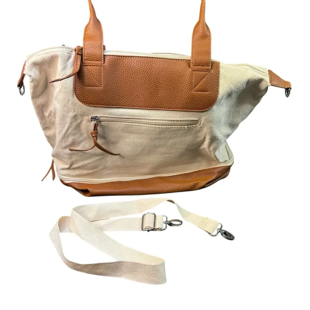 Graf Lantz Canvas & Leather Work + Travel‎ Bag | Cream Tan Carryall Crossbody